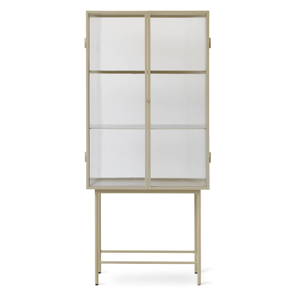 Vitrine Haze métal verre beige / Vaisselier - L 70 x H 155 cm - Verre cannelé - Ferm Living - Beige / Verre cannelé - Métal laqué époxy, Verre cannelé