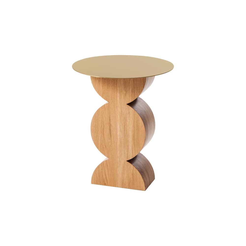 Constantin End table metal / Ø 48 x H 59 cm - Studio Simon, 1971 - CASSINA - Brass / Oak - Brushed brass, Waxed solid oak