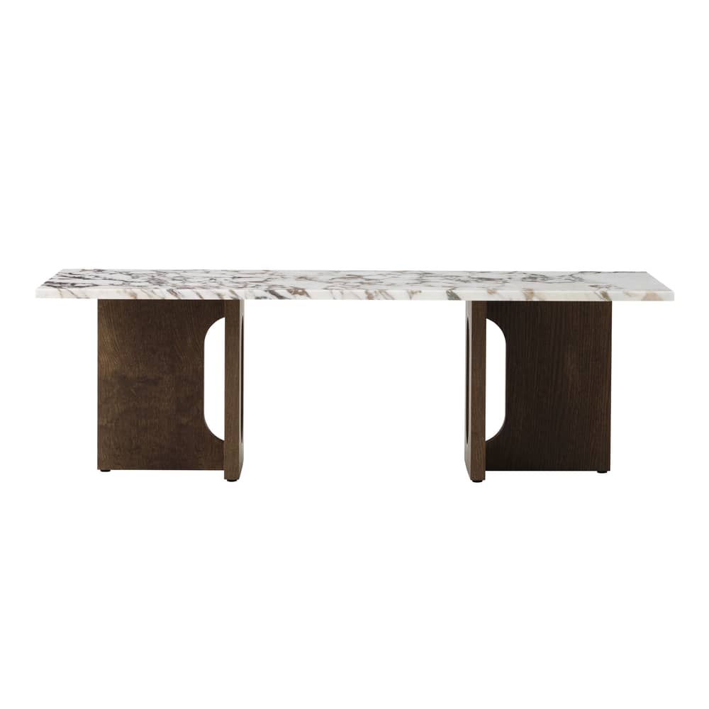 Table basse Androgyne Lounge Wood marbre beige bois naturel / 120 x 45 x H 37,8 cm - Base bois - Audo Copenhagen - Marbre Calcatta viola / Pied chêne foncé - Marbre Calacatta Viola, MDF plaqué chêne teinté