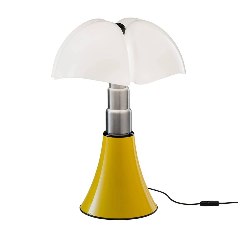Pipistrello Pop LED Table lamp plastic material yellow / H 66 to 86 cm - Gae Aulenti, 1965 - Martinelli Luce - Glossy yellow - Brushed stainless steel, Opal methacrylate, Varnished aluminium