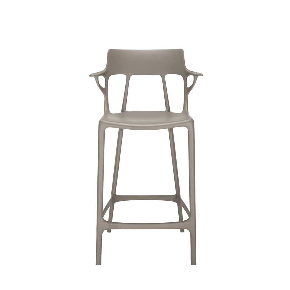 Tabouret de bar A.I plastique gris / 65 cm - Conçu par intelligence artificielle - Recyclé / Seconde vie - Kartell - Gris - Technopolymère thermoplastique recyclé