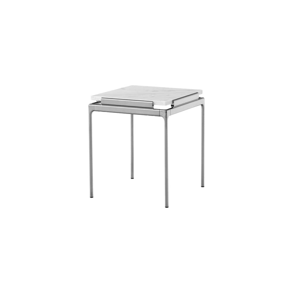 Sett LN11 End table stone white / 40 x 40 x H 46 cm - &tradition - White marble / Dark chrome - Carrare marble, Cast aluminium