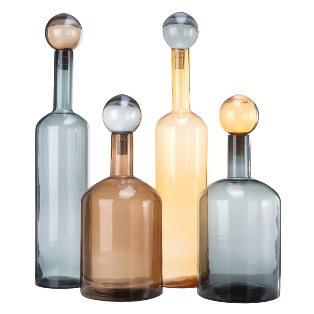 Karaffe Bubbles & Bottles XXL glas blau braun / Glas - 4er-Set - H 87 cm - POLSPOTTEN - Blau, Bernstein, braun - Glas