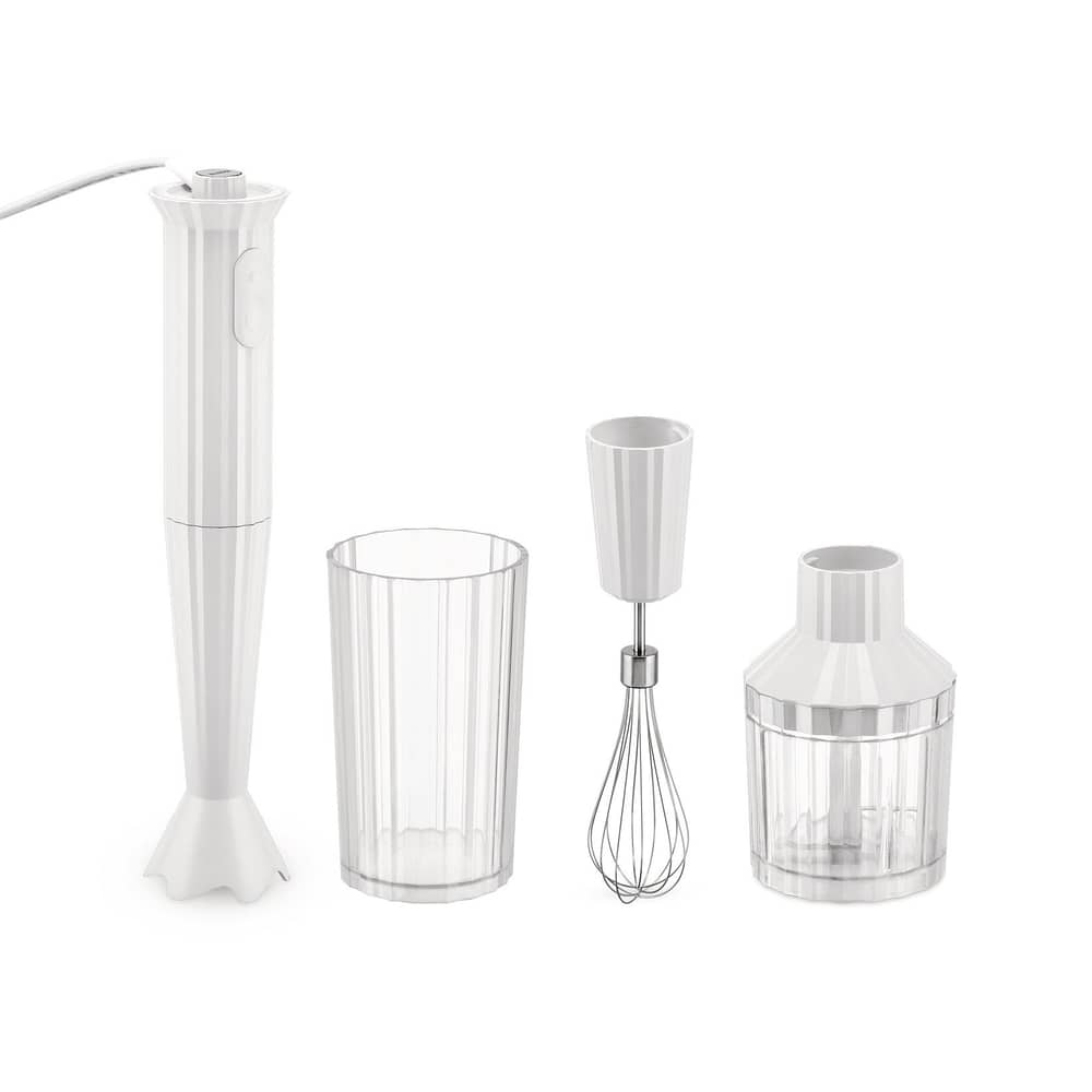 Mixeur plongeant Plissé plastique blanc / 500 W - Avec bol gradué, hachoir & fouet - Alessi - blanc - Acier inoxydable, Résine thermoplastique