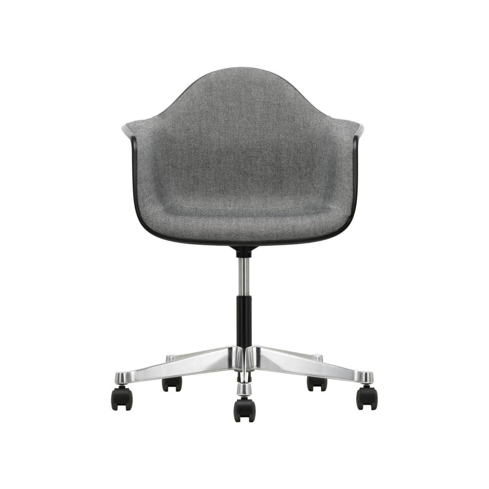 Sessel mit Rollen PACC - Eames Plastic Armchair plastikmaterial schwarz / (1950) - Vollpolsterung / Recycelt - Vitra - Sitzschale schwarz / Stoff grau (Hopsak 23 schwarz / elfenbeinfarben) - Hopsak-Stoff, poliertes Aluminium, Recycelter Kunststoff (Post-Consumer), Schaumstoff