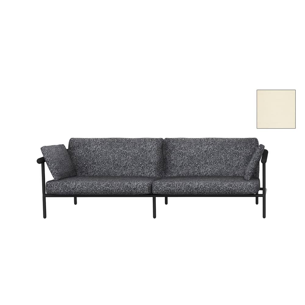 Canapé droit X-Ray métal tissu blanc noir / L 196 cm - Tissu - Matériel d\'exposition / Seconde vie - La Chance - Tissu blanc / Structure : noir & blanc - Acier laqué, Hêtre teinté, Mousse haute densité, Plume d\'oie, Tissu Kvadrat