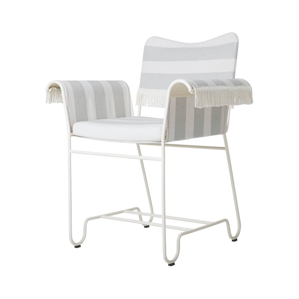 Tropique Armchair textile grey / With fringes - Fabric / Matégot, 50s reissue - Gubi - Bluish grey stripes / White leg - Fabric, Foam, Stainless steel