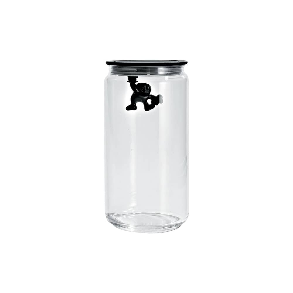 Bocal hermétique Gianni a little man holding on tight verre plastique noir / 140 cl - Alessi - Noir - Résine thermoplastique, Verre