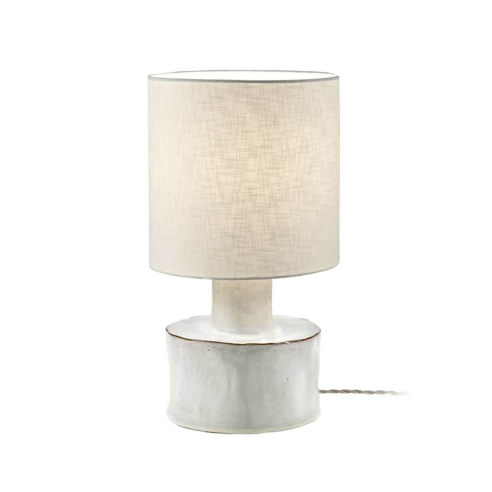 Tischleuchte Catherine keramik weiß / Steinzeug & Stoff Ø 25 x H 47 cm - Serax - Weiß glänzend / Beige - Gewebe, Sandstein