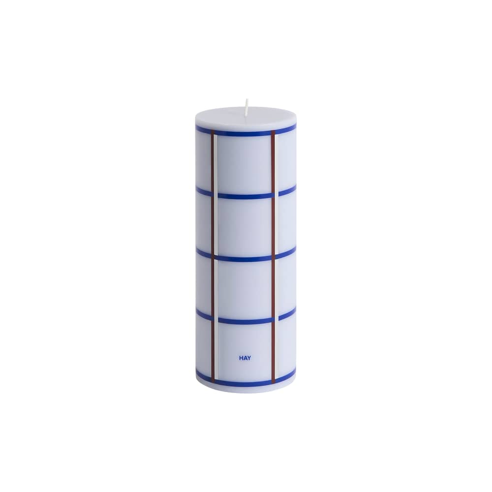 Bougie bloc Column bleu / Ø 7 x H 20 cm - Hay - Bleu ciel, bleu foncé & bordeaux - Huile, Stéarine