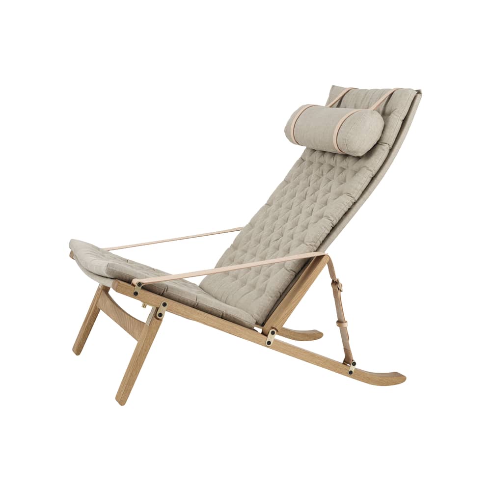 FK10 - Plico Chair Padded armchair textile beige / Preben Fabricius & Jorgen Kastholm, 1963 / Foldable - CARL HANSEN & SON - FSC oiled oak / Natural beige linen - Brass, Foam, FSC oiled solid oak, Leather, Linen canvas