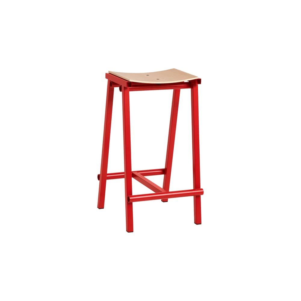 Taburete 8 High stool metal red / H 65 cm - Hay - Red / Oak seat - Plywood, Steel