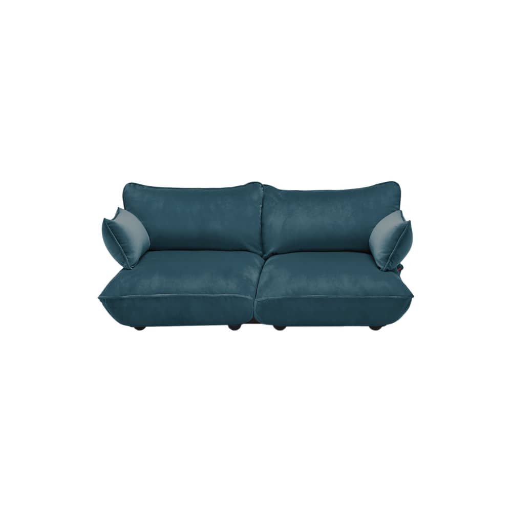 Divano destro Sumo Medium tessuto blu / 3 posti - L 210 cm / Velluto riciclato - Fatboy - Blu petrolio (velluto riciclato) - ABS, Acciaio, Polipropilene, Schiuma riciclata, Velluto riciclato