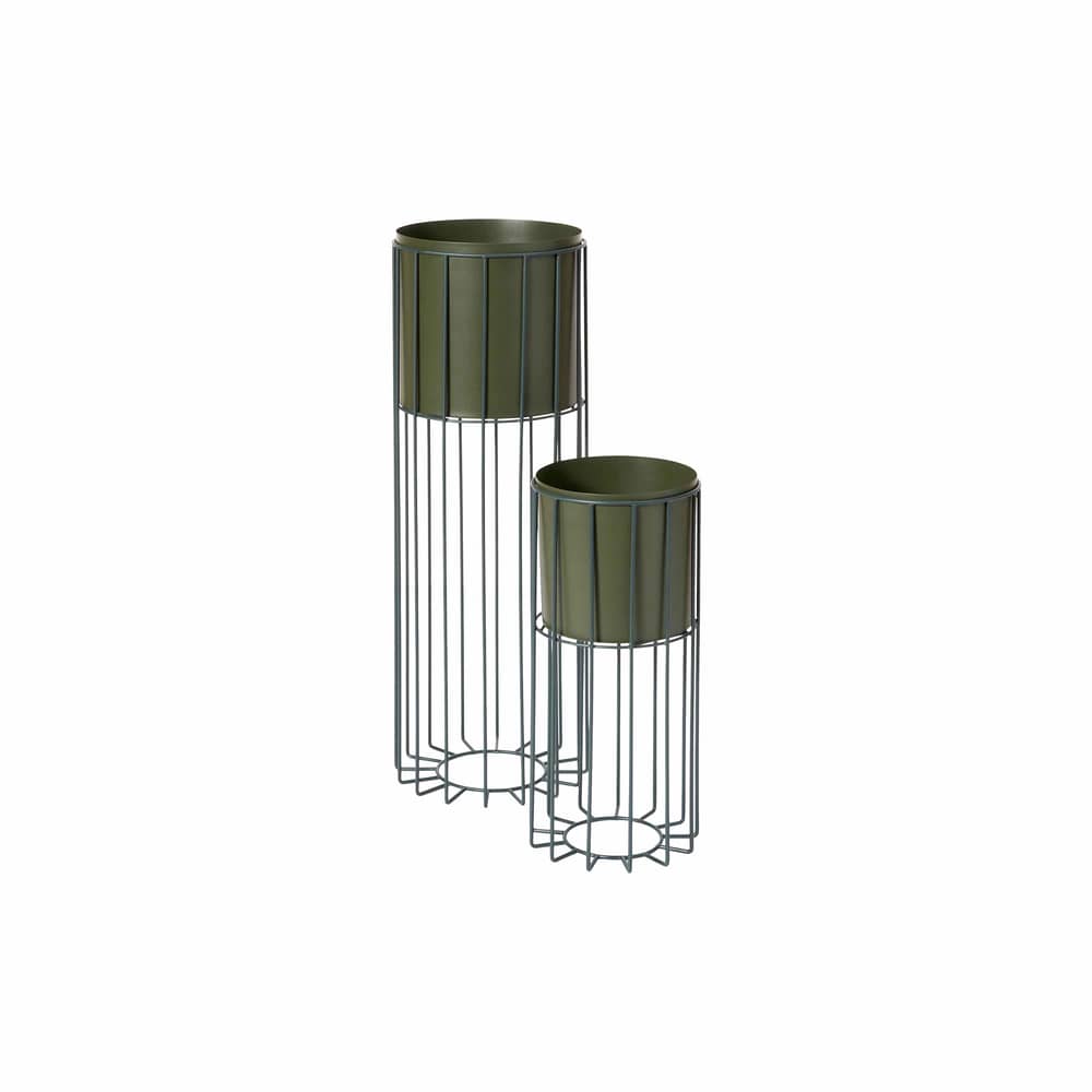 Blumentopf mit Gestell Fenja metall grün / Set von 2 - H 50 & H 80 cm - BROSTE COPENHAGEN - Grün - Matt lackiertes Eisen