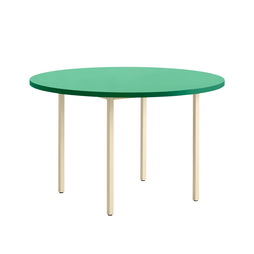 Runder Tisch Two-Colour corian grün / Ø 120 cm - MDF Valchromat® - Hay - Tischplatte minzgrün / Beine elfenbeinfarben - lackierter Stahl, Valchromat® MDF