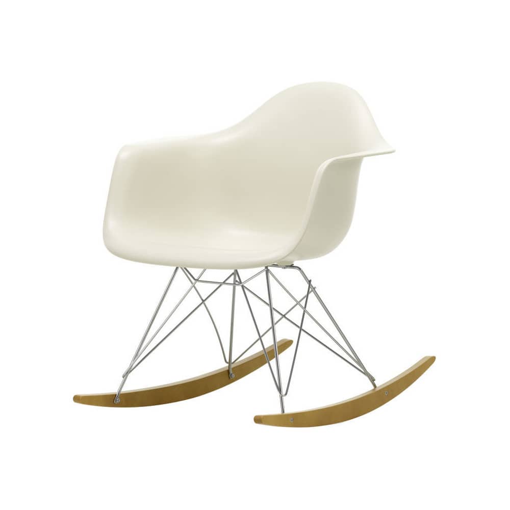 Rocking chair RE RAR - Eames Plastic Armchair materiale plastico grigio / (1950) - Riciclata - Vitra - Grigio sasso / Base cromata / Legno chiaro - Acciaio cromato, Acero massiccio, Plastica riciclata post-consumo