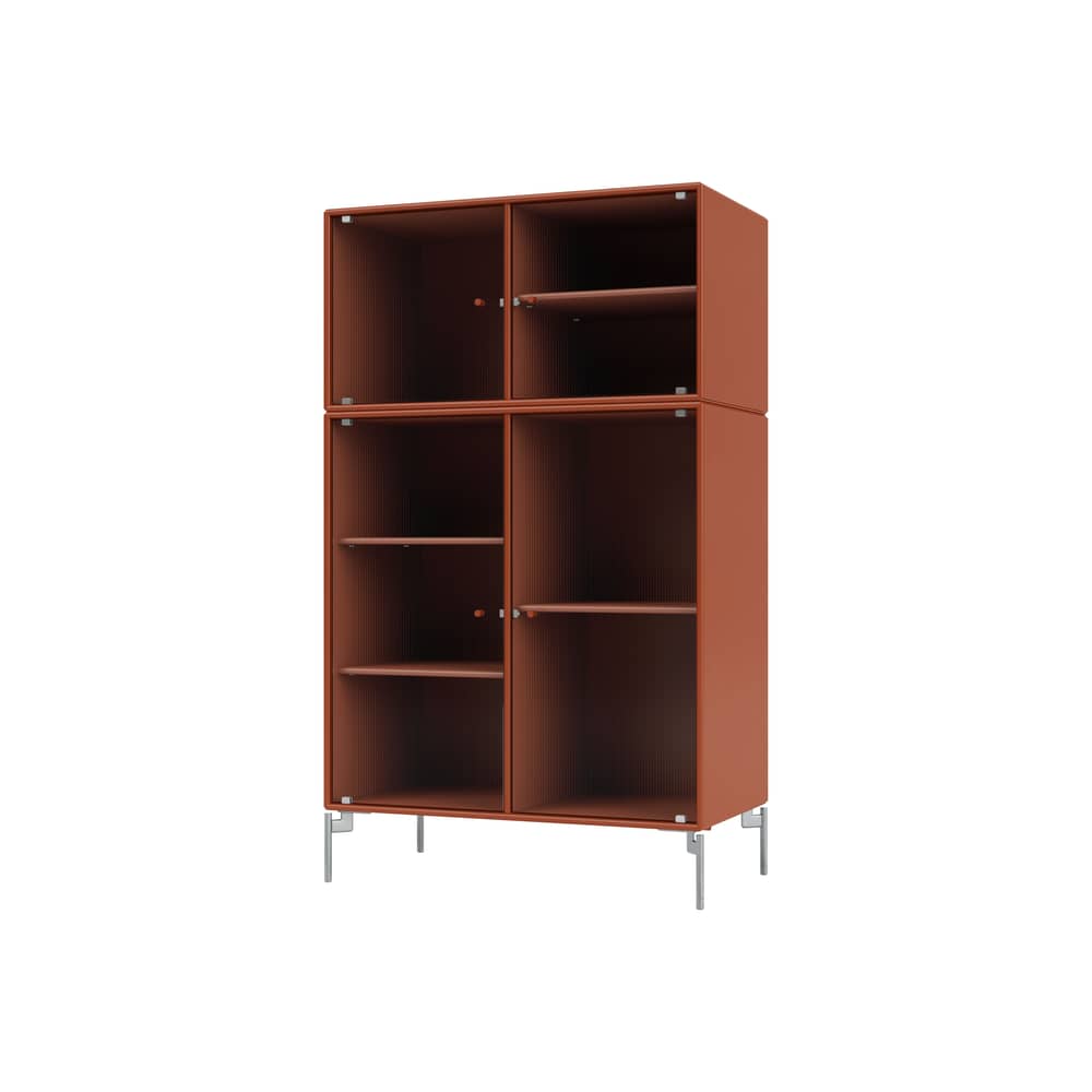 Credenza con piattaia Ripple III legno arancione / Utensile - L 69,6 x P 38 x H 105 cm / Vetro ondulato - MONTANA - Hokkaido 162 / Piede Cromo - Acciaio cromato, MDF laccato, Vetro ondulato