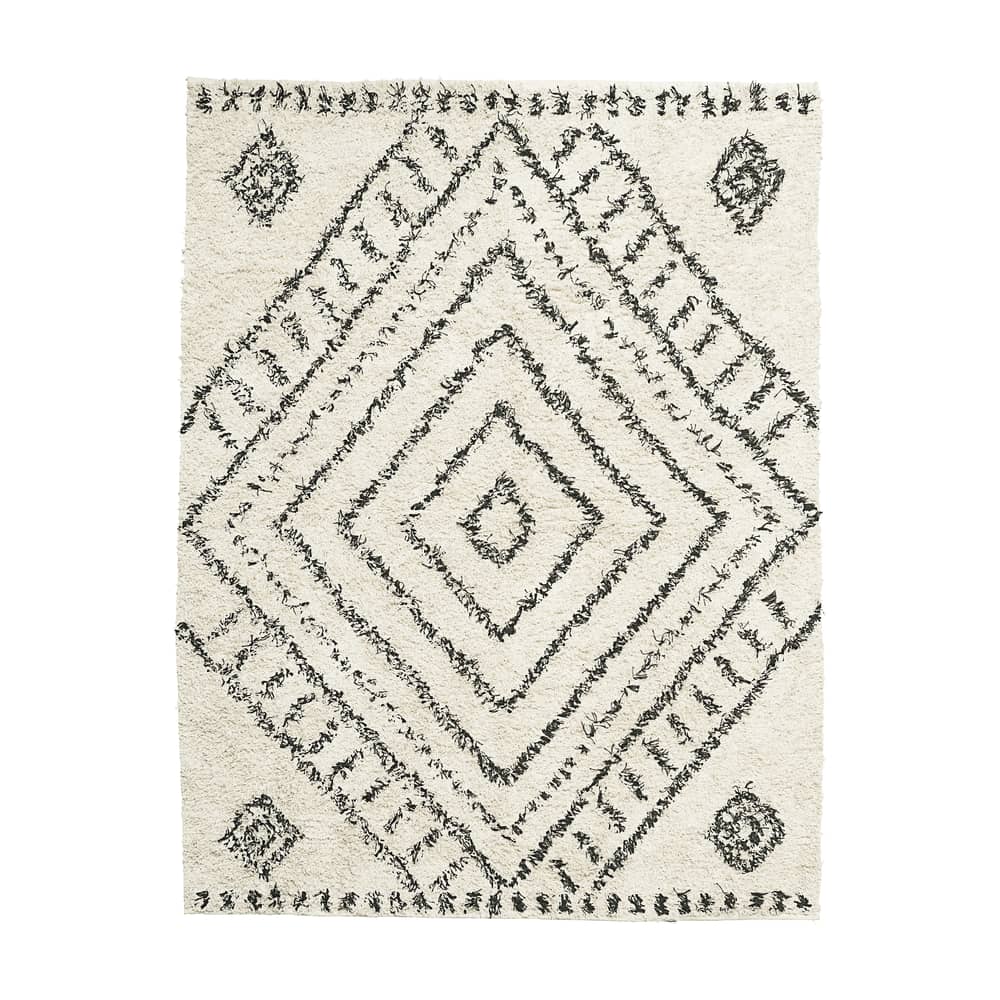 Tapis Nubia tissu blanc / 160 x 210 cm - House Doctor - Blanc / Motifs noirs - Coton