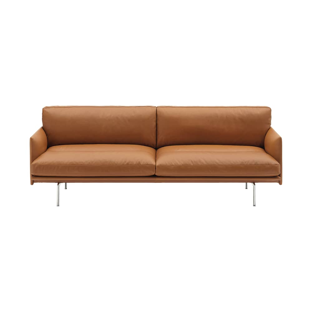 Canapé droit Outline Soft cuir marron / 3 places - L 220 cm - Muuto - Cognac (cuir Refine) / Pieds alu poli - Bois certifié FSC, Cuir pleine fleur, Mousse PU