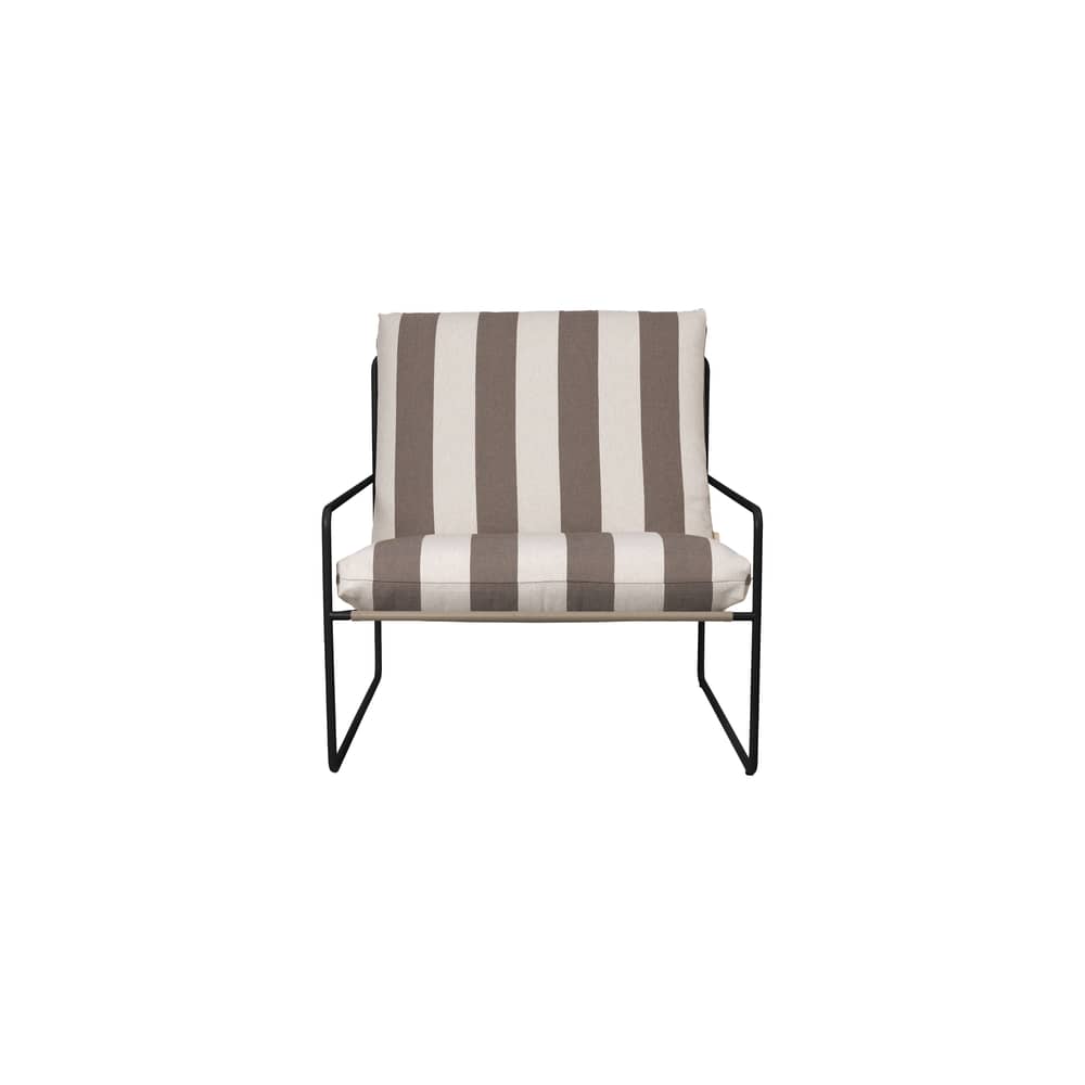 Desert Stripe Padded armchair textile brown - Ferm Living - Chocolate stripe (Stripe fabric) / Black - Galvanized steel, Polypropylene fabric, Polyurethane foam