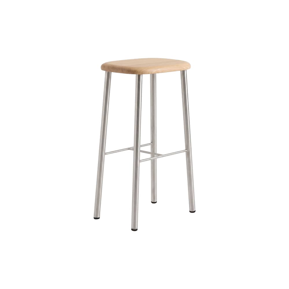 Sgabello bar Bird legno naturale / Altezza 75 cm - Non imbottito - raawii - Acciaio / Seduta in rovere - Acciaio inossidabile, Rovere massello