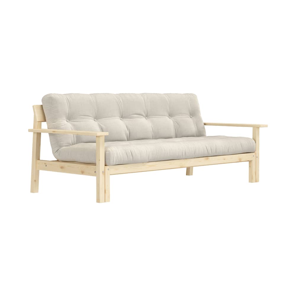 Divano convertibile Unwind legno bianco / L 218 cm - KARUP - Lino 914 / Pino chiaro - Espanso, Fibre riciclate miste, Pino massello certificato FSC, Tessuto