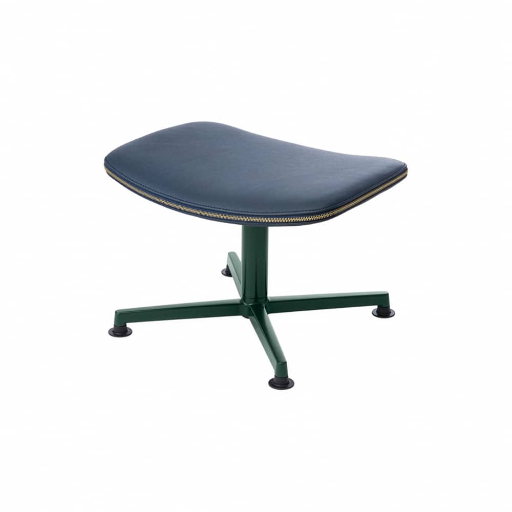Repose-pieds Arba / Cuir - Bouroullec, 2024 - raawii - Cuir bleu foncé / Base vert foncé - Acier, Aluminium, Contreplaqué, Cuir, Mousse