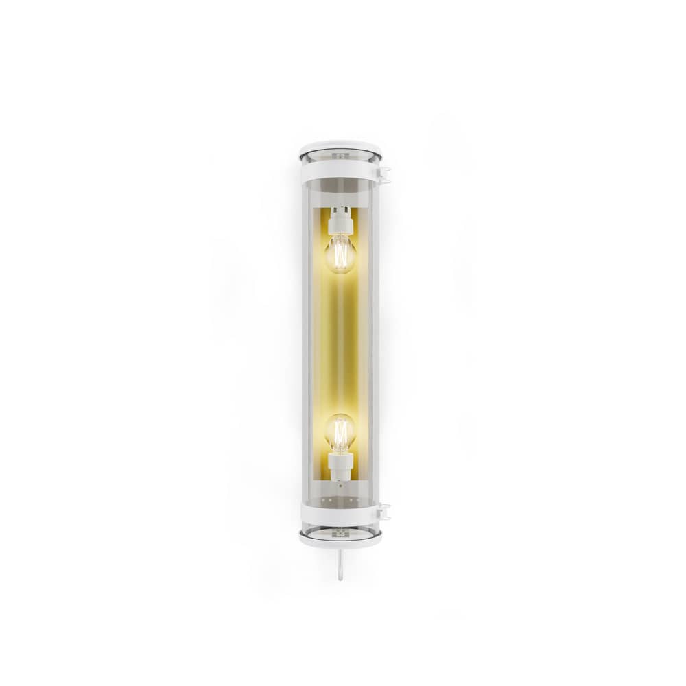 Applique d\'esterno Rimbaud vetro bianco oro metallo / Sospensione - L 68 cm - SAMMODE STUDIO - Bianco / Ottone - Acciaio inossidabile, Alluminio anodizzato, Vetro borosilicato