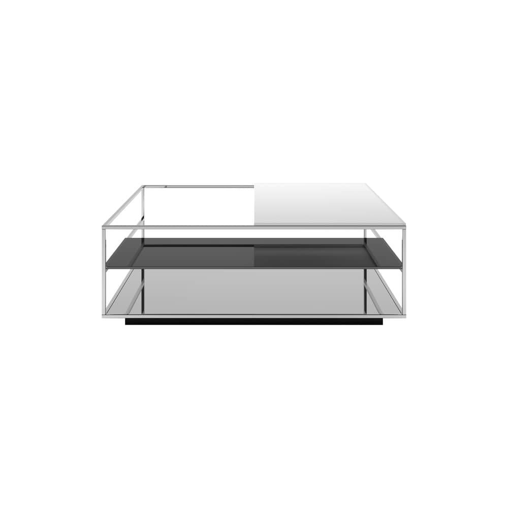 Table basse Floe verre / 120 x 120 cm - Plateaux repositionnables - Cappellini - Noir & blanc -  Verre miroir, Métal chromé, Verre laqué