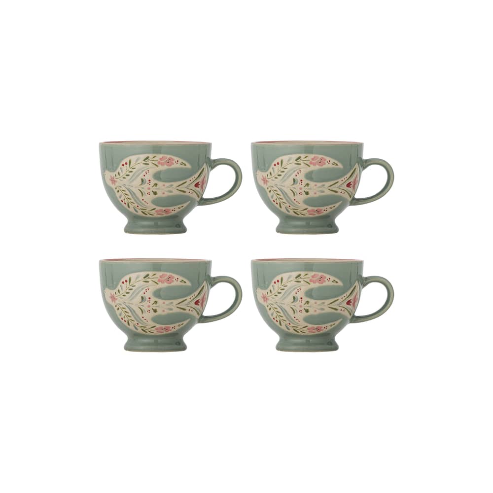 Set de 4 tasses Rosalynde céramique / 400 ml - Bloomingville - Vert - Grès