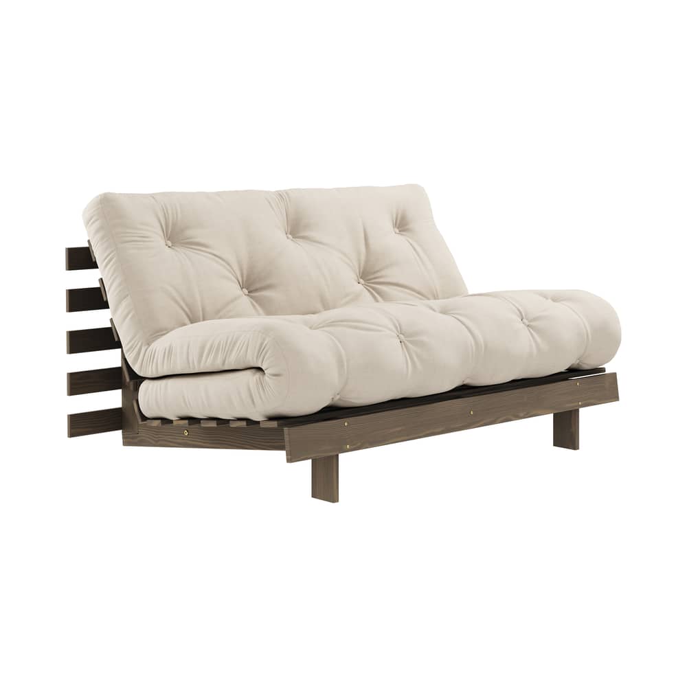 Canapé convertible Roots / L 140 cm - 3 positions / Structure marron - KARUP DESIGN - Beige 747 / Bois marron - Fibres recyclées mélangées, Mousse, Pin massif certifié FSC laqué, Tissu