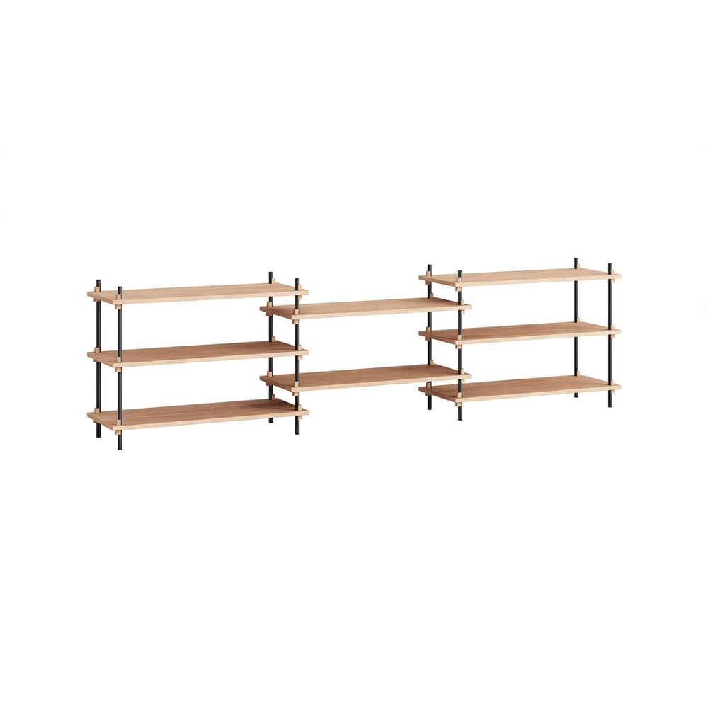 Étagère Shelving System – s.65.3.A bois naturel / L 239 x H 85 x Prof. 35 cm - MOEBE - Chêne naturel / Noir - Acier, MDF placage chêne
