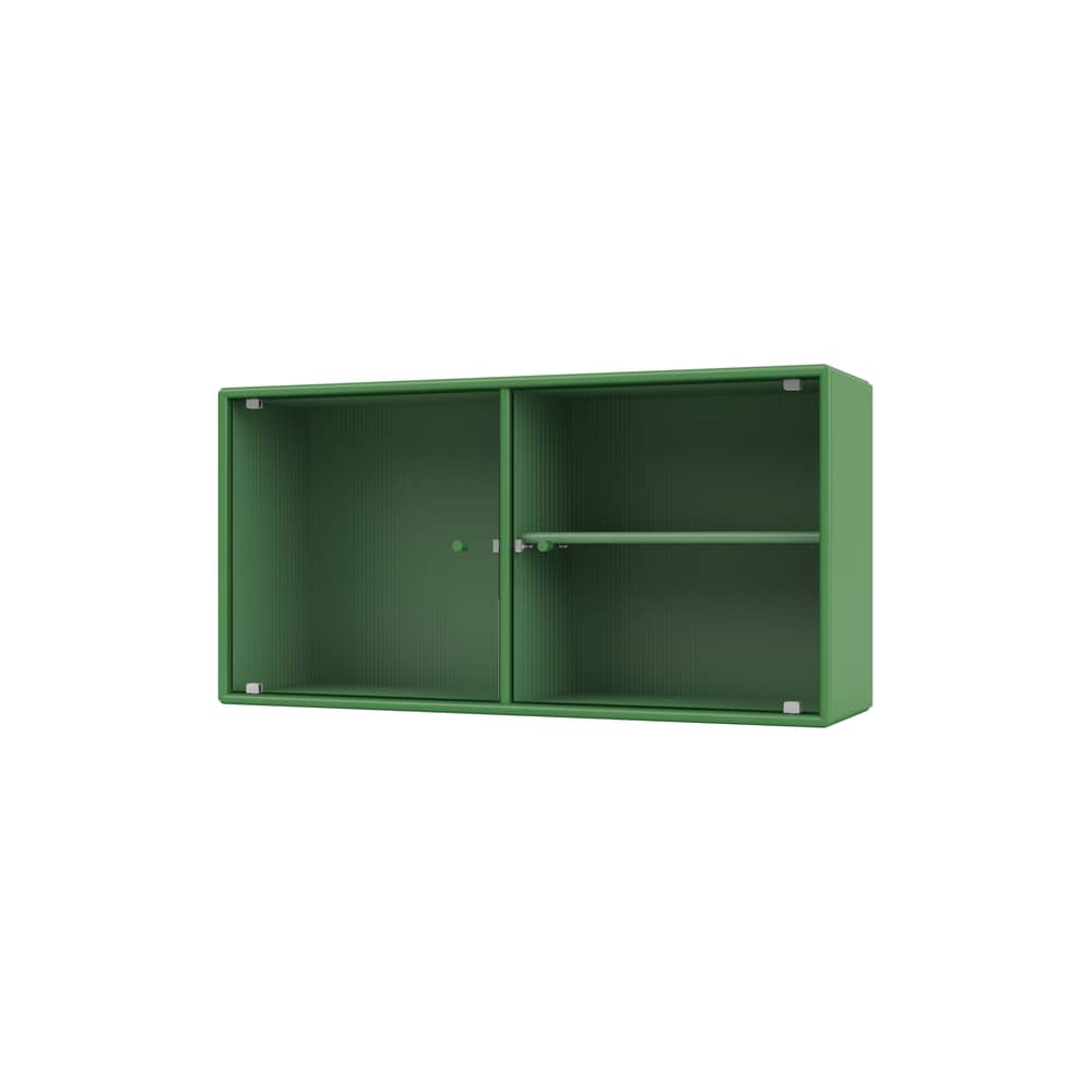 Wandablage Ripple I holz grün / Vitrine - B 69,6 x T 20 x H 35,4 cm / Gewelltes Glas - MONTANA - Parsley 152 - Geriffeltes Glas, lackierte Holzfaserplatte