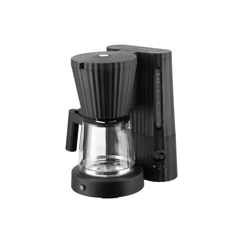 Cafetière filtre Plissé plastique noir / Programmable - 1,5 L/10 tasses - Alessi - Noir - Acier, Résine thermoplastique, Verre