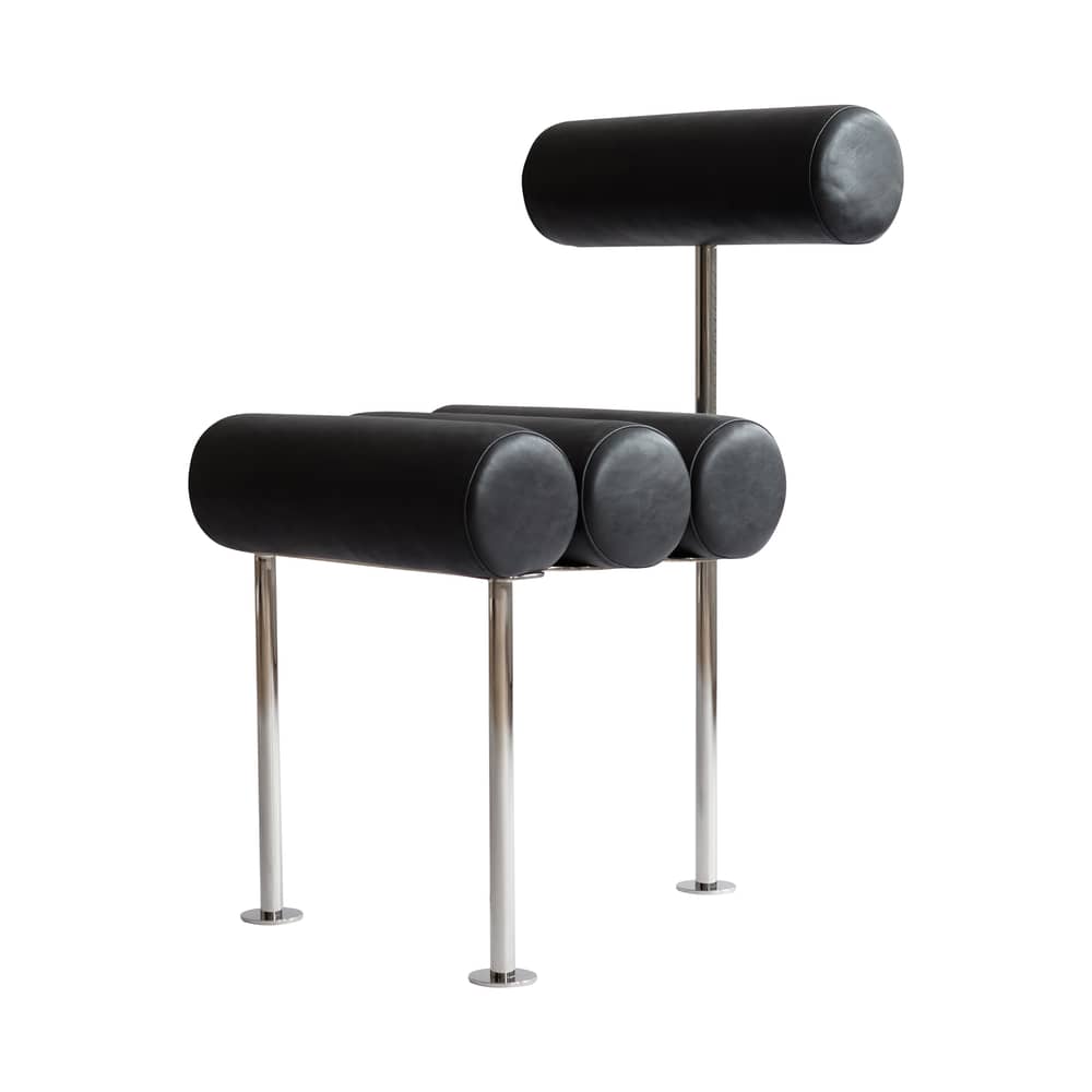 Chaise rembourrée Hiro cuir noir - 101 COPENHAGEN - Cuir noir/ Acier - Acier inoxydable, Cuir aniline, Mousse