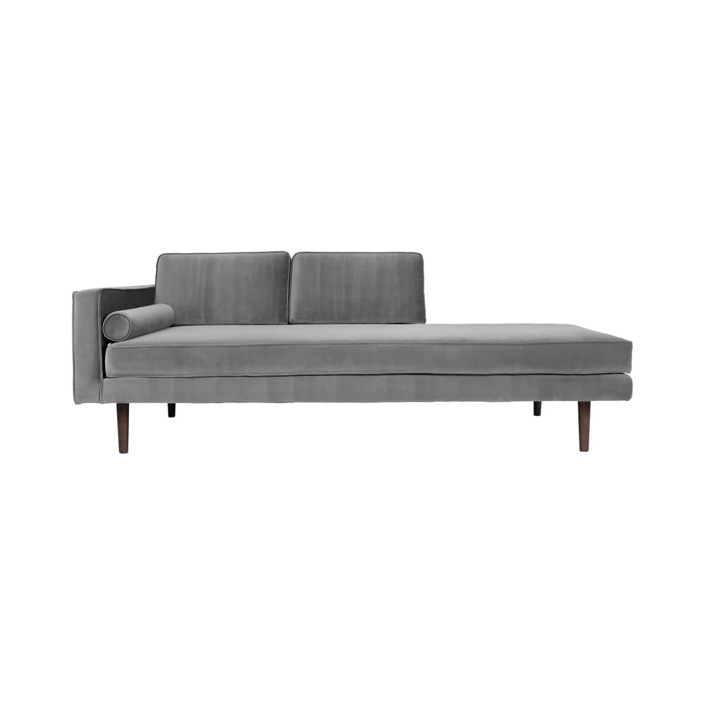 Méridienne Wind / Accoudoir gauche - L 200 cm / Velours - BROSTE COPENHAGEN - Gris - Aggloméré, Chêne huilé teinté, Mousse, Velours polyester