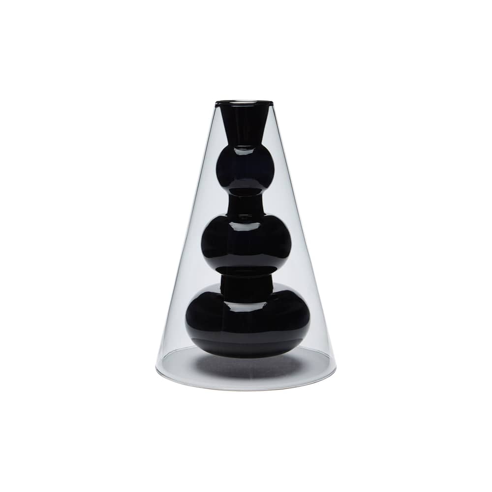 Vase Bump Cone glas schwarz / Ø 15 x H 22 cm - Geblasenes Glas - Tom Dixon - Rauchgrau / Schwarz - Geblasenes Borosilikatglas