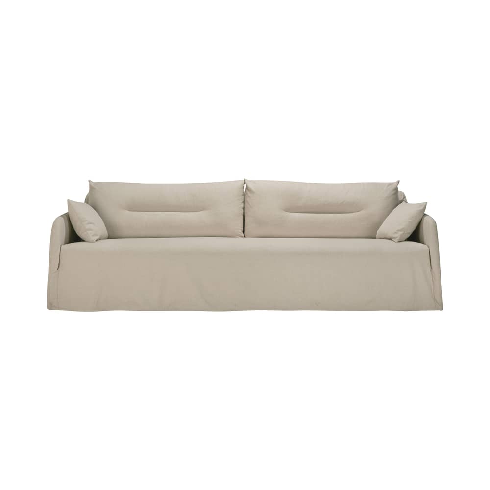 Sofa Weave textil weiß / 3-Sitzer - L 244 cm - Ethnicraft - Naturweiß Knochen -  Plumes, Furnier, Leinenmischung, Silikonkugeln