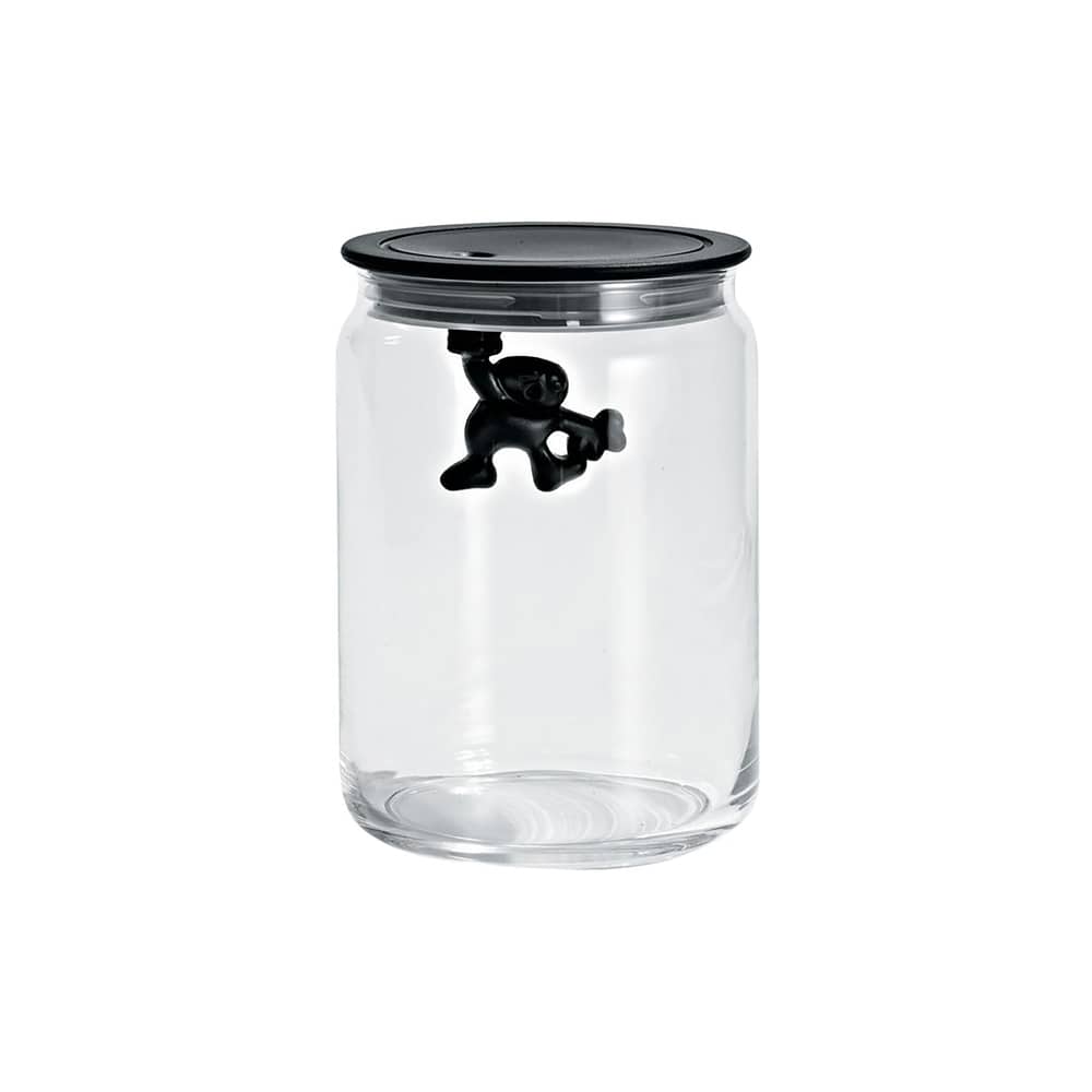 Bocal hermétique Gianni a little man holding on tight verre plastique noir / 90 cl - Alessi - Noir - Résine thermoplastique, Verre