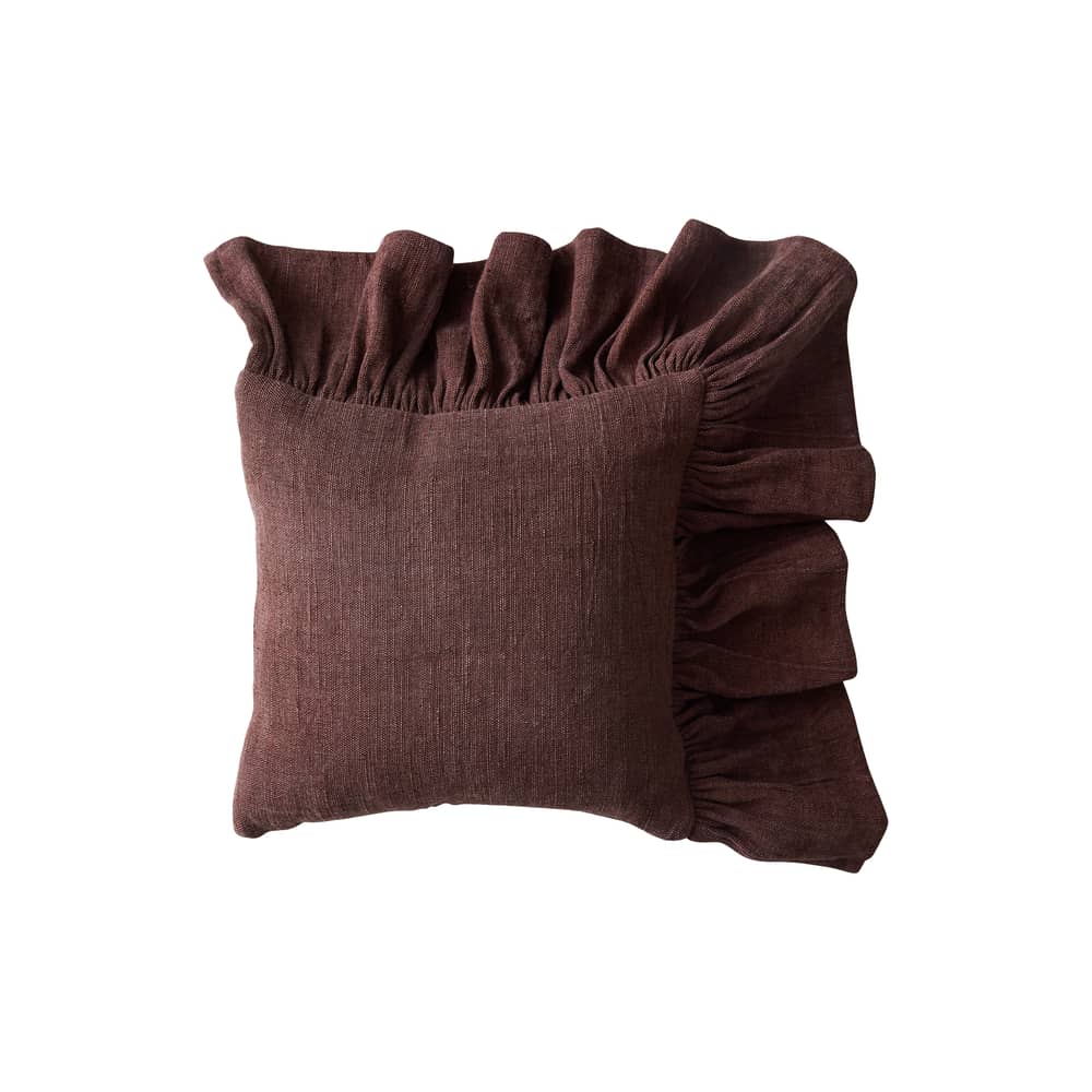 Cuscino Ruffle tessuto marrone / 50 x 50 cm - HK LIVING - Castagna - Cotone, Espanso