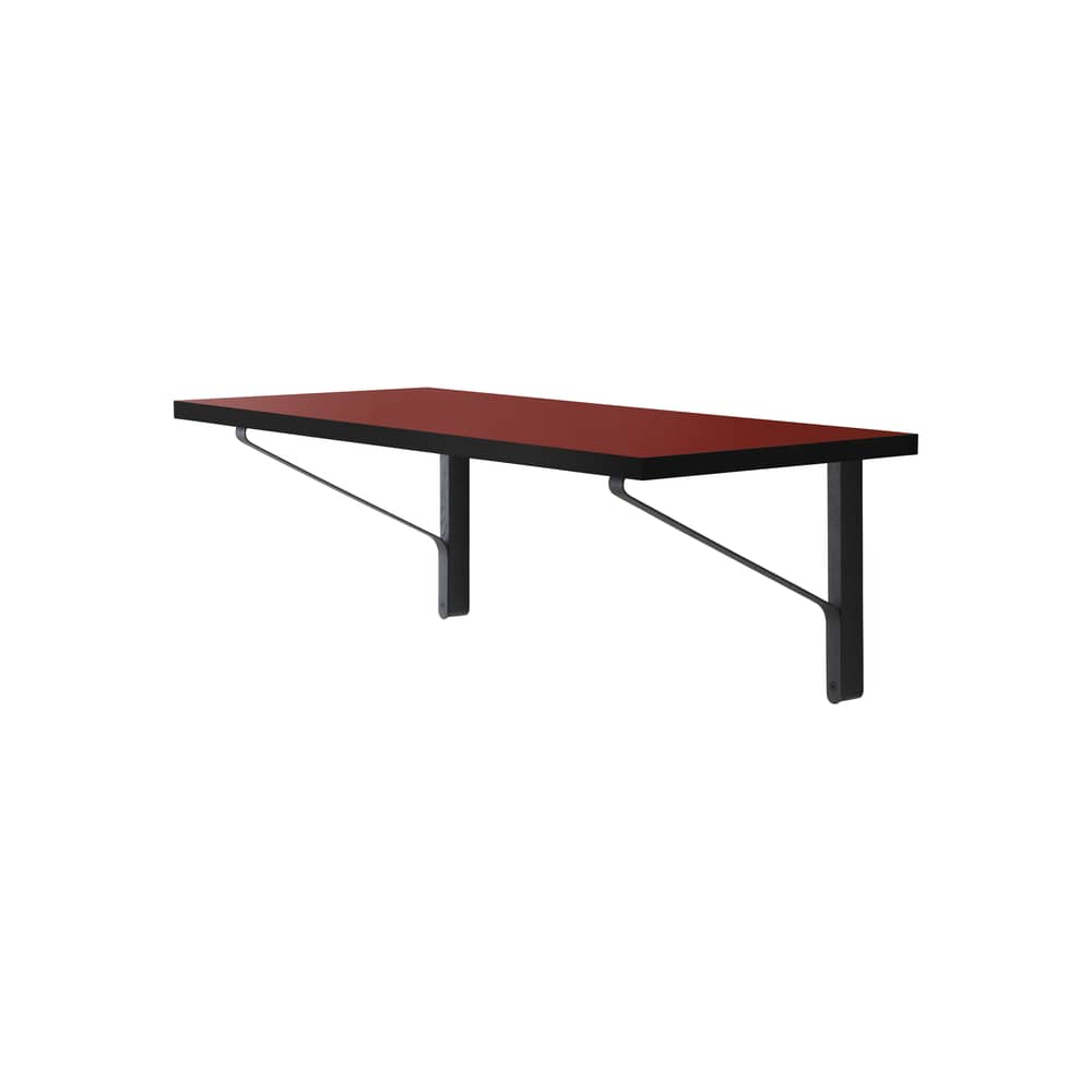 Wandkonsole Kaari holz rot / Wand-Schreibtisch - B 100 x T 45 cm - ARTEK - Rotes Linoleum / Schwarze Eiche - Linoleum, Massiveiche, bemalt, Stahl
