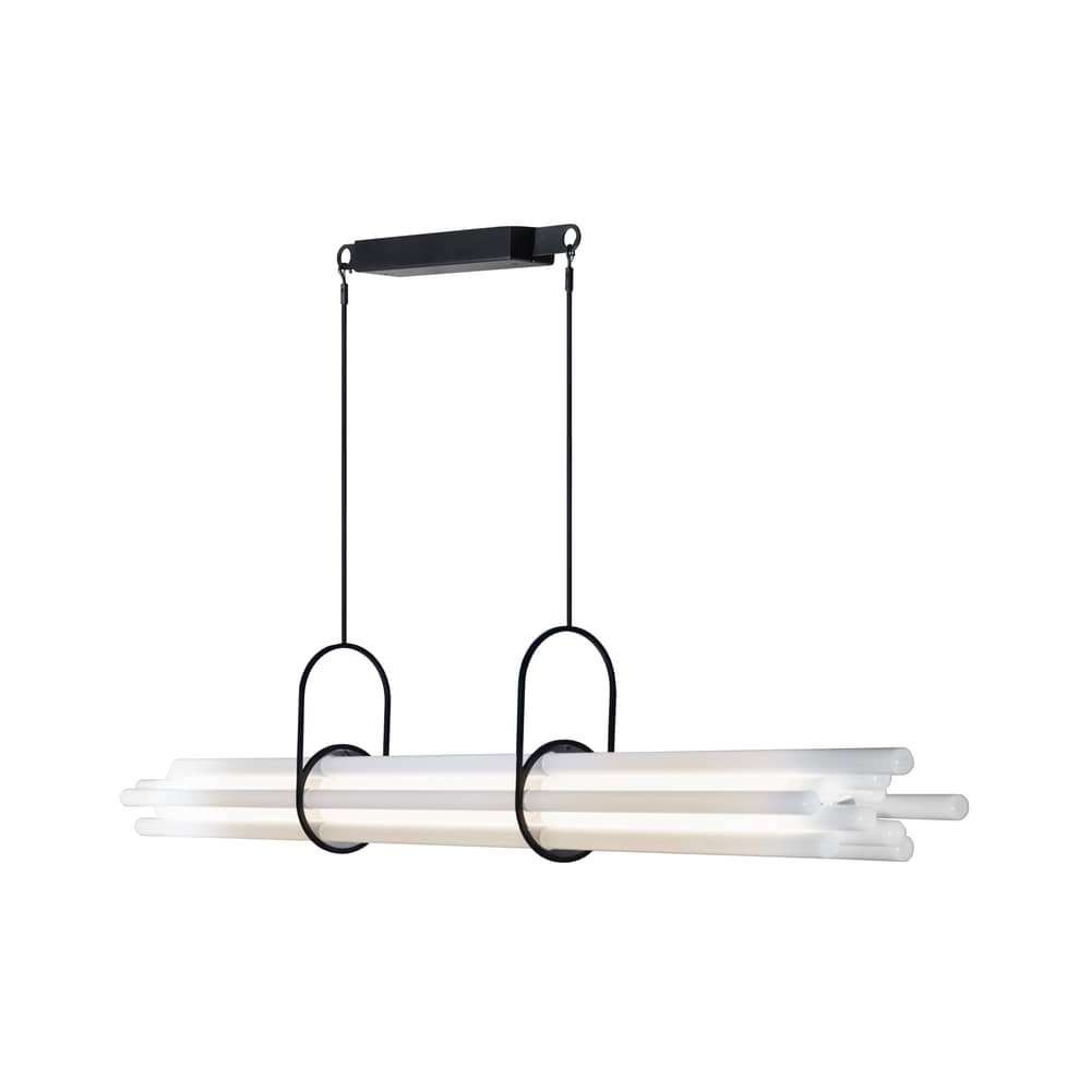 NL12 Pendant glass white / L 130 cm - DCW éditions - White / Black structure - Aluminium, Borosilicated glass