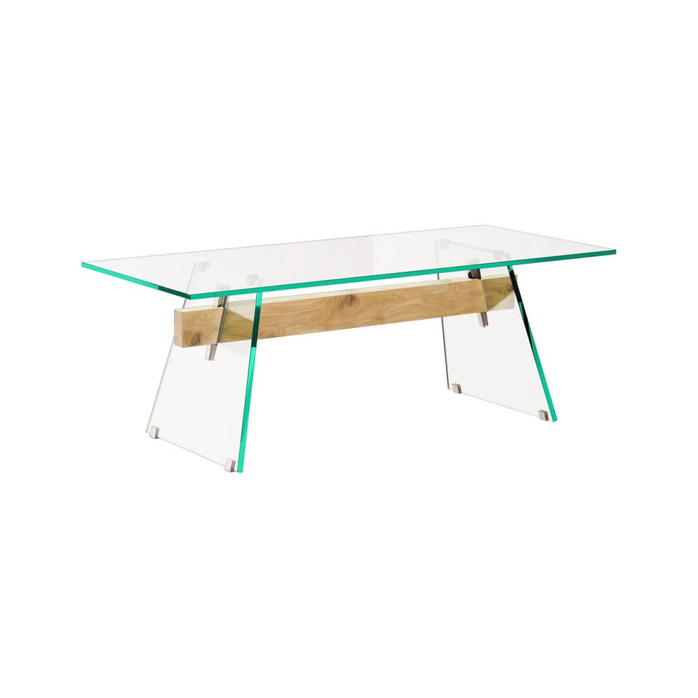 Tavolo rettangolare Compression vetro trasparente / Philippe Starck - 220 x 90 cm - Glas Italia - Rovere trasparente / naturale - Acciaio cromato, Rovere massello spazzolato, Vetro
