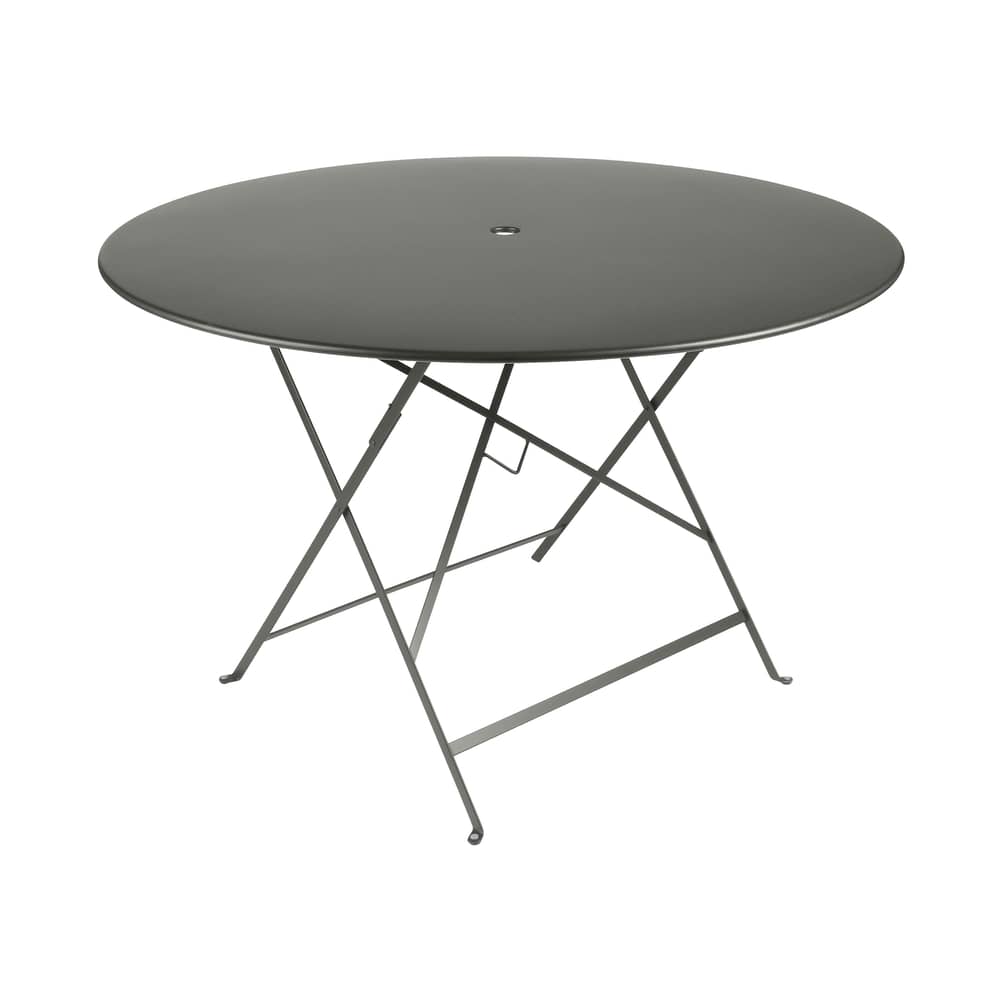 Klapptisch Bistro metall grün grau / Ø 117 cm - für 6 bis 8 Personen - mit Sonnenschirmloch - Fermob - Rosmarin - bemalter Stahl