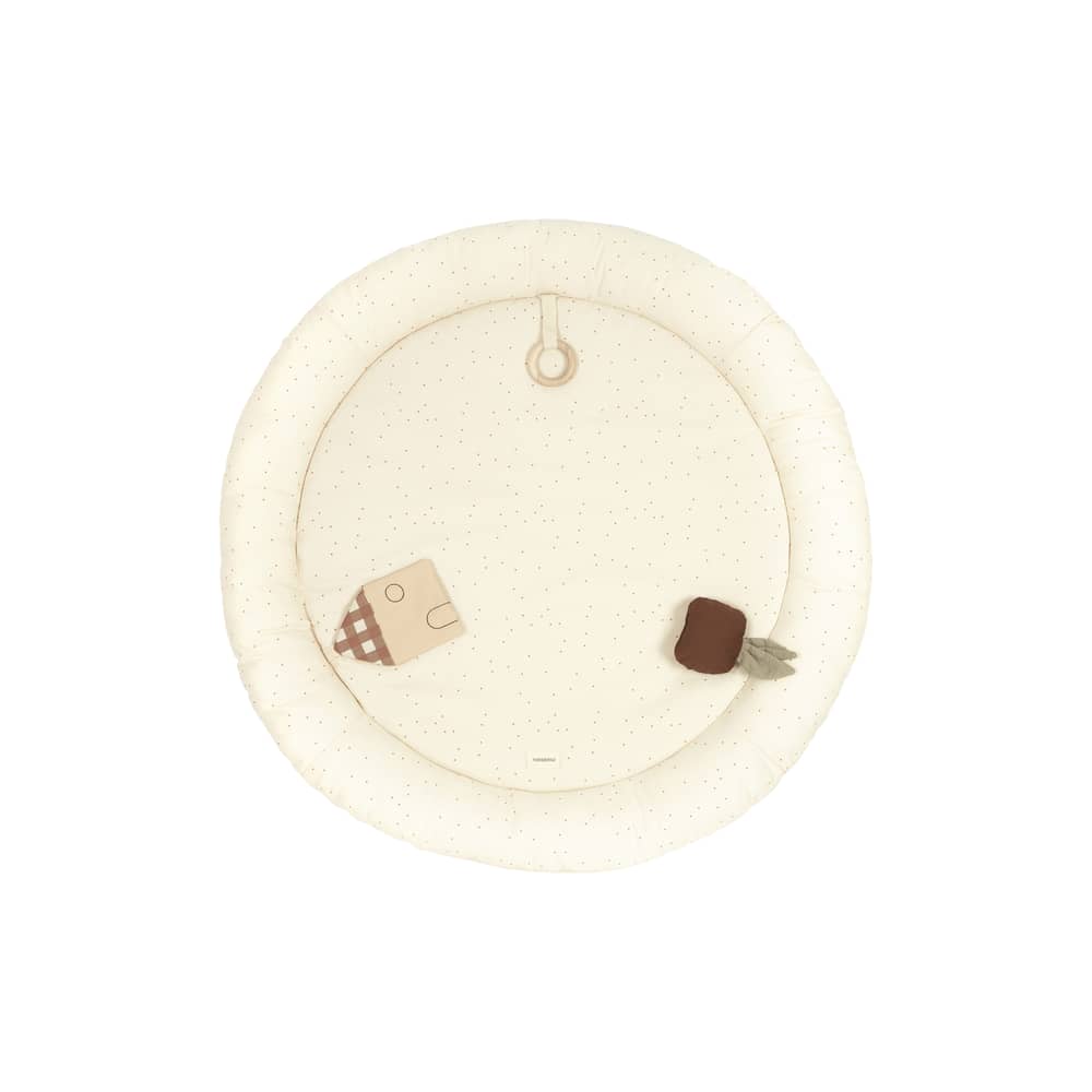 Spielteppich Playground textil beige / Ø 100 cm - NOBODINOZ - Sweet Home / Naturfarben mit Punkten - Organische Baumwolle, Polyester (OEKO-TEX® zertifiziert)