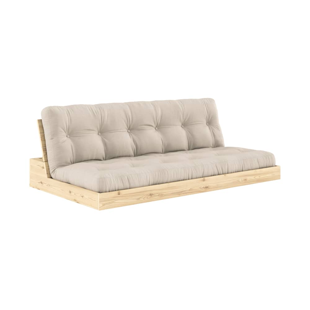 Divano convertibile Base legno beige / L 196 cm - 3 posti - KARUP DESIGN - Beige 747 (tessuto di cotone) / Pino Chiaro - Espanso, Fibre riciclate miste, Pino massello certificato FSC, Tessuto poliestere