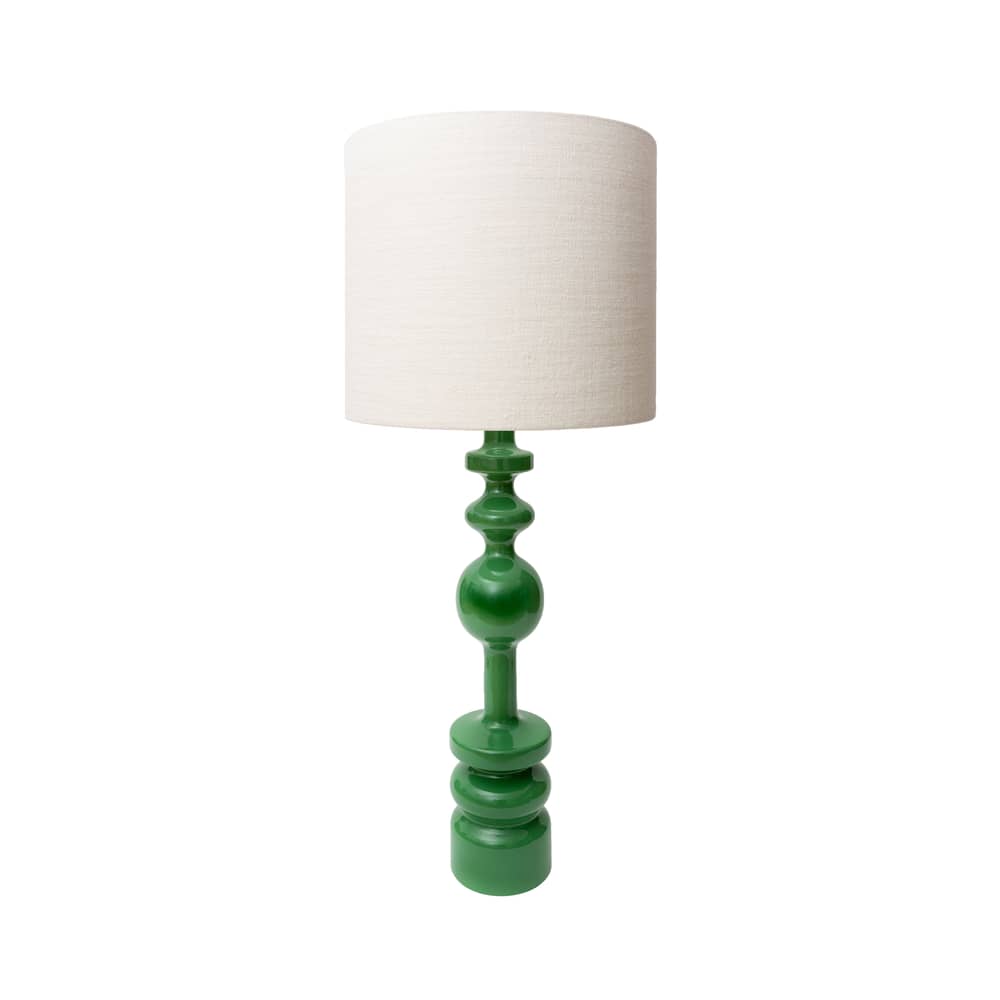 Lampe de table Pamela tissu bois vert / Ø 35 x H 87 cm / Seconde vie - POPUS EDITIONS - Pied vert / Abat-jour blanc uni - Hêtre laqué, Lin