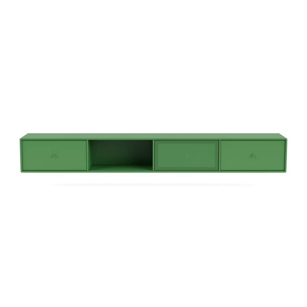 Mobile TV sospeso Octave VII legno verde / L 183,6 x P 30 x H 24 cm - MONTANA - Prezzemolo 152 - Acciaio perforato, MDF laccato