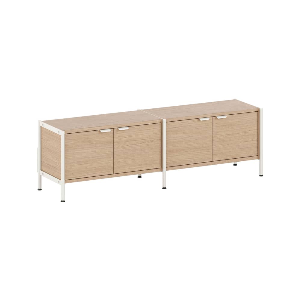 Mobile TV UNIT 1 metallo bianco / H 50 x L 164 cm - 4 supporti - TIPTOE - Bianco Crema / Rovere - Acciaio termolaccato, Legno eco-certificato
