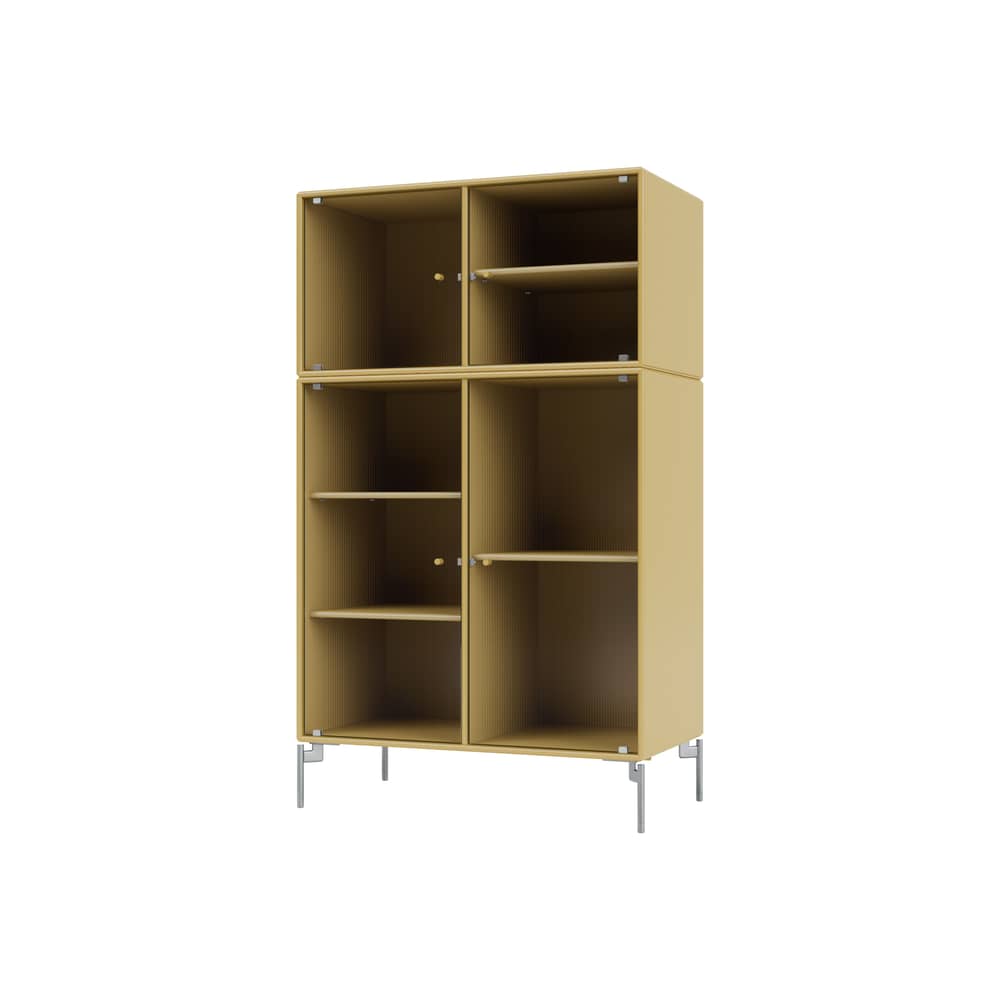 Geschirrschrank Ripple III holz gelb / Vitrine - B 69,6 x T 38 x H 105 cm / Wellglas - MONTANA - Cumin 157 / Verchromte Füße - Geriffeltes Glas, lackierte Holzfaserplatte, verchromter Stahl